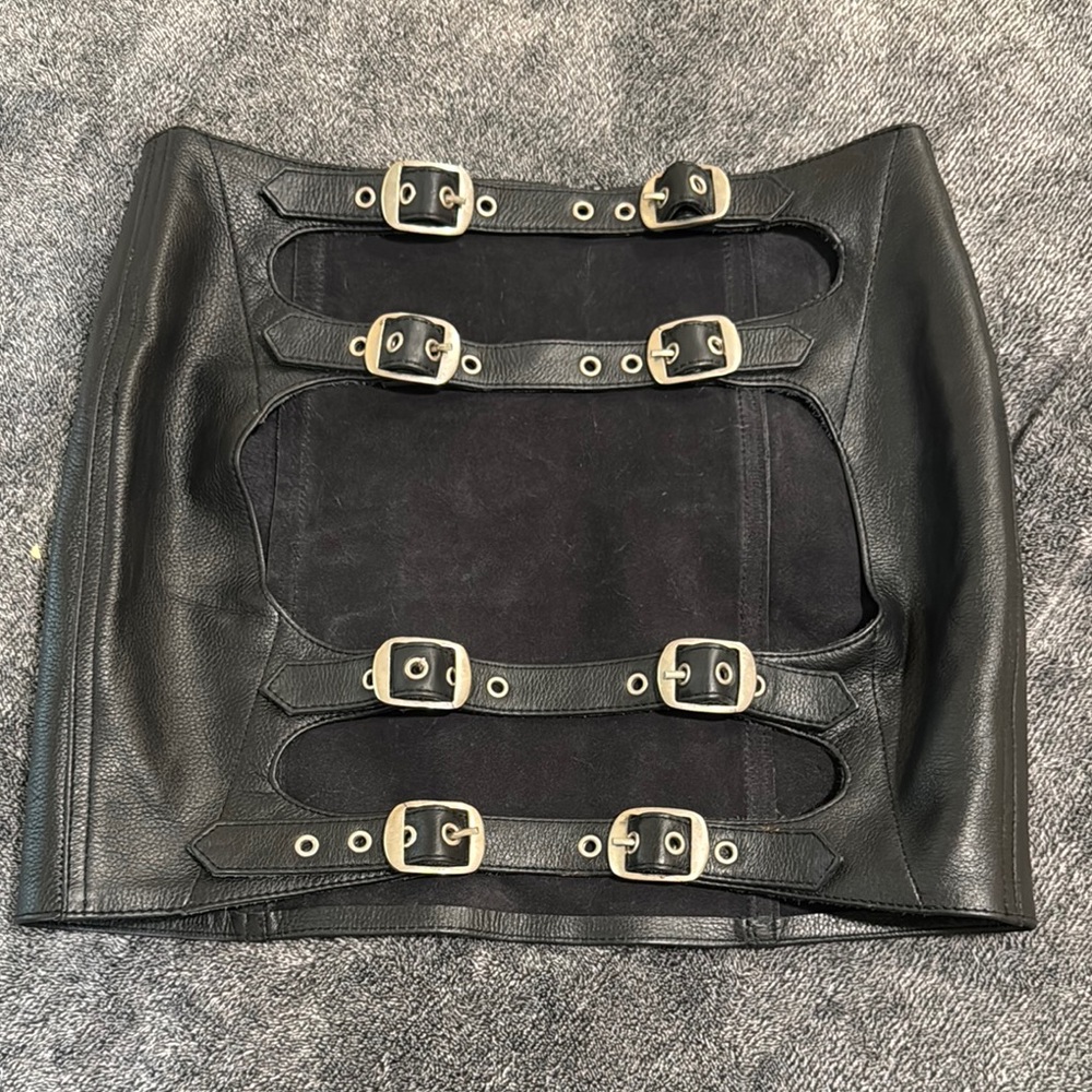 Black Leather Skirt with Buckle Straps